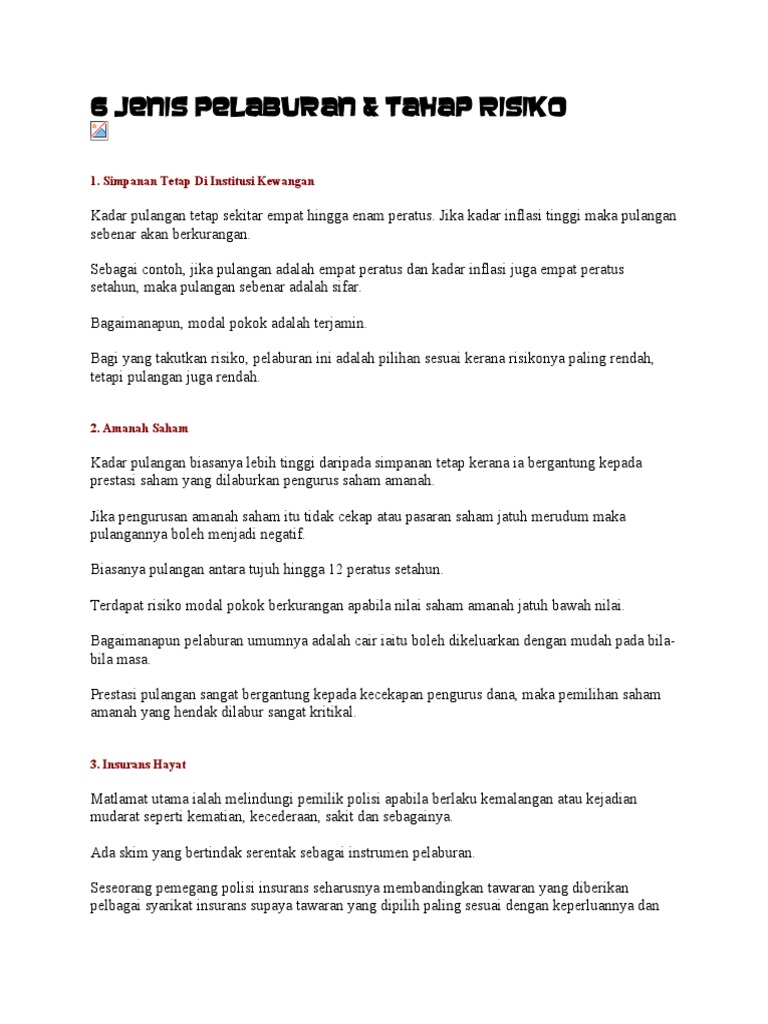 6 Jenis Pelaburan | PDF