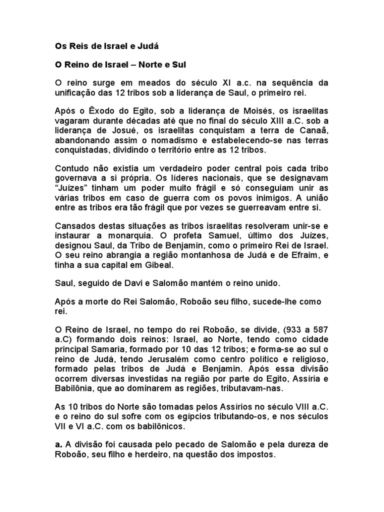 Reis de Israel e Judá: História e Cativeiro | PDF | Israel Antigo e ...