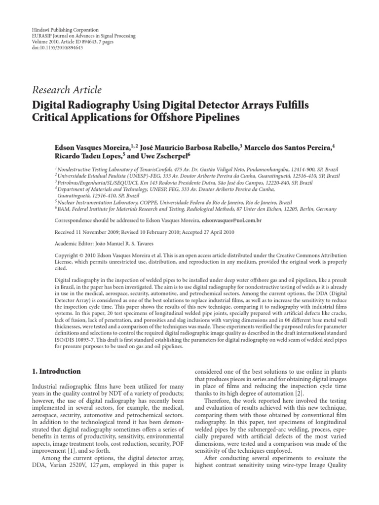 Research Article: Digital Radiography Using Digital Detector Arrays