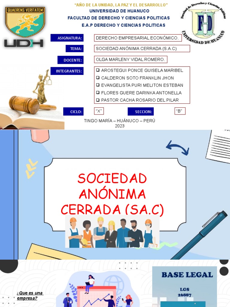 Sociedad Anónima Cerrada Diapositivas (2 PDF Derecho privado