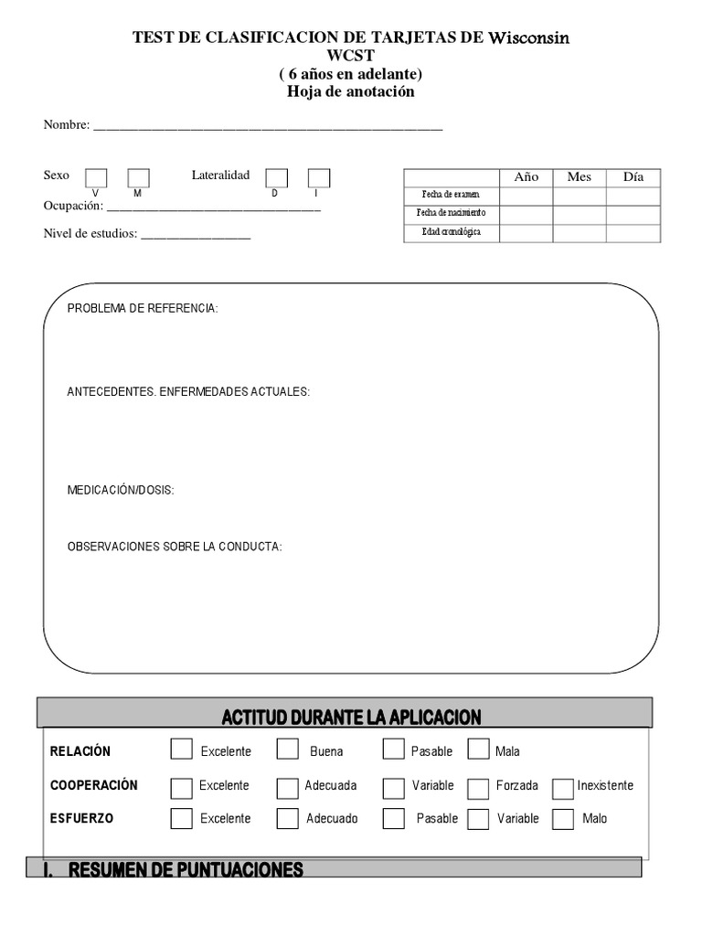Test de Clasificación Wisconsin WCST | PDF