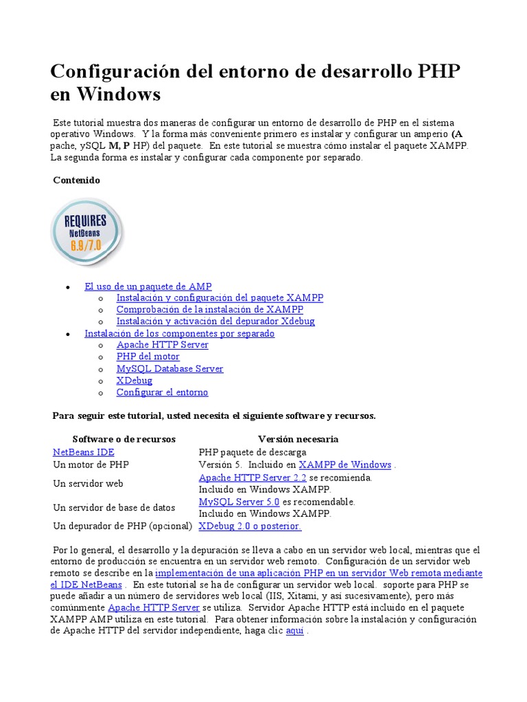 Configurar PHP en Windows con XAMPP | PDF | Servidor HTTP Apache | Php