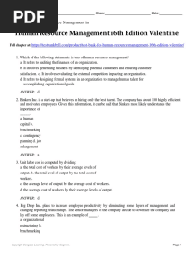 Test Bank For Human Resource Management 16th Edition Valentine