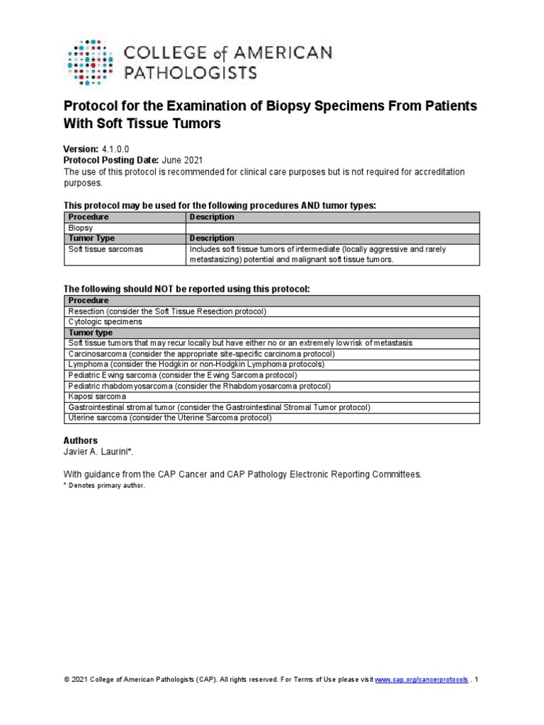 Soft Tissue Tumor Biopsy Protocol | PDF | Biopsy | Sarcoma