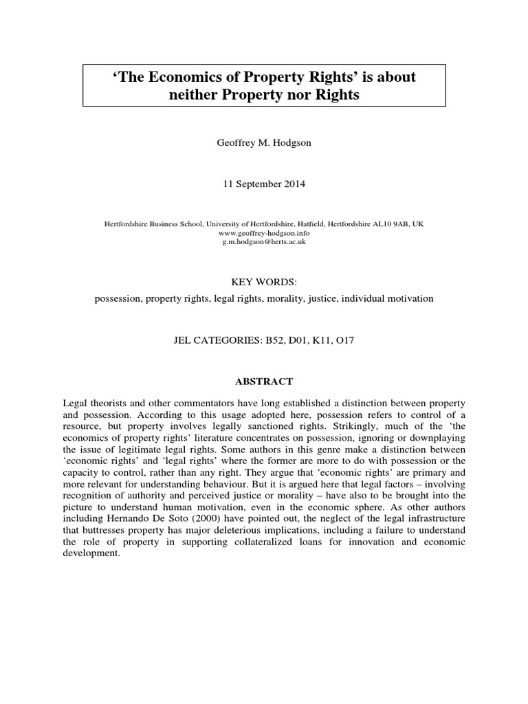 The Economics of Property Rights' Is About PDF Property Economics