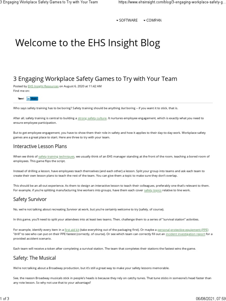 Engaging Safety Games for the Workplace | PDF | Occupational Safety And Health | Occupational ...