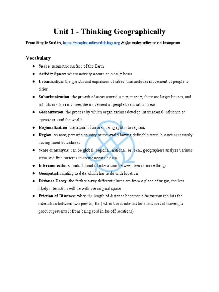AP Human Geography Unit 1 Thinking Geographically | PDF | Map ...