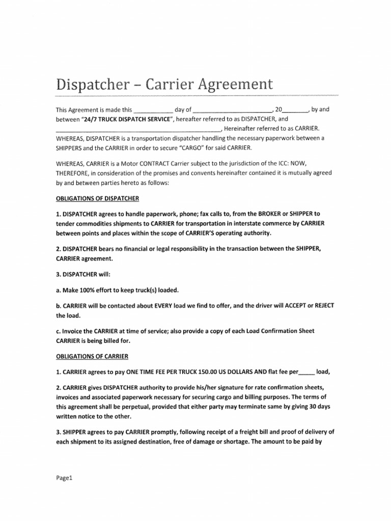 Dispatcher To Carrier Template 2 | PDF