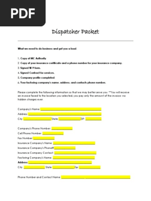 Dispatcher to Carrier Template 3