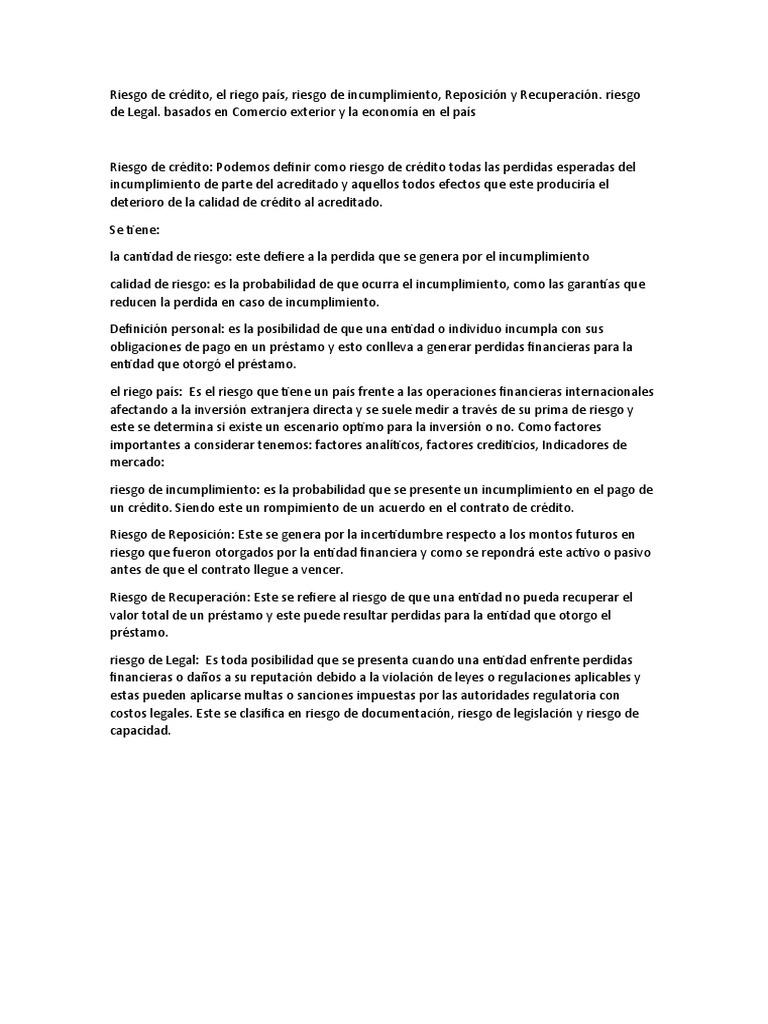 Riesgo De Crédito Pdf Finanzas Y Administración Del Dinero
