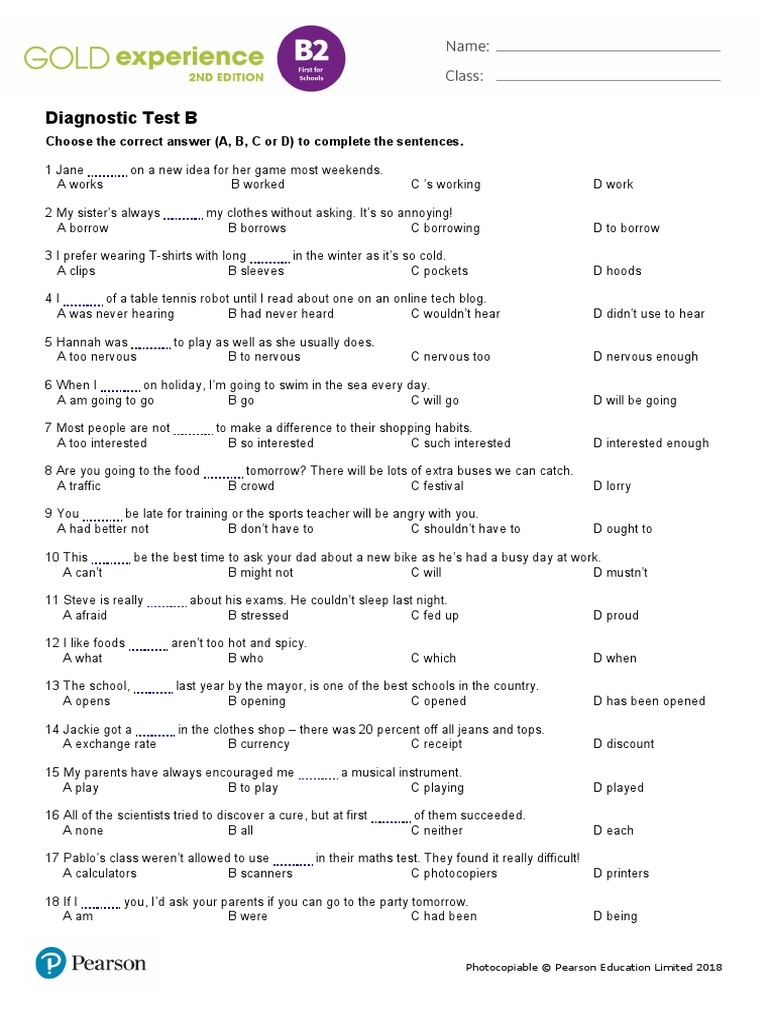 Gold Exp B2 Diagnostic Test B | PDF
