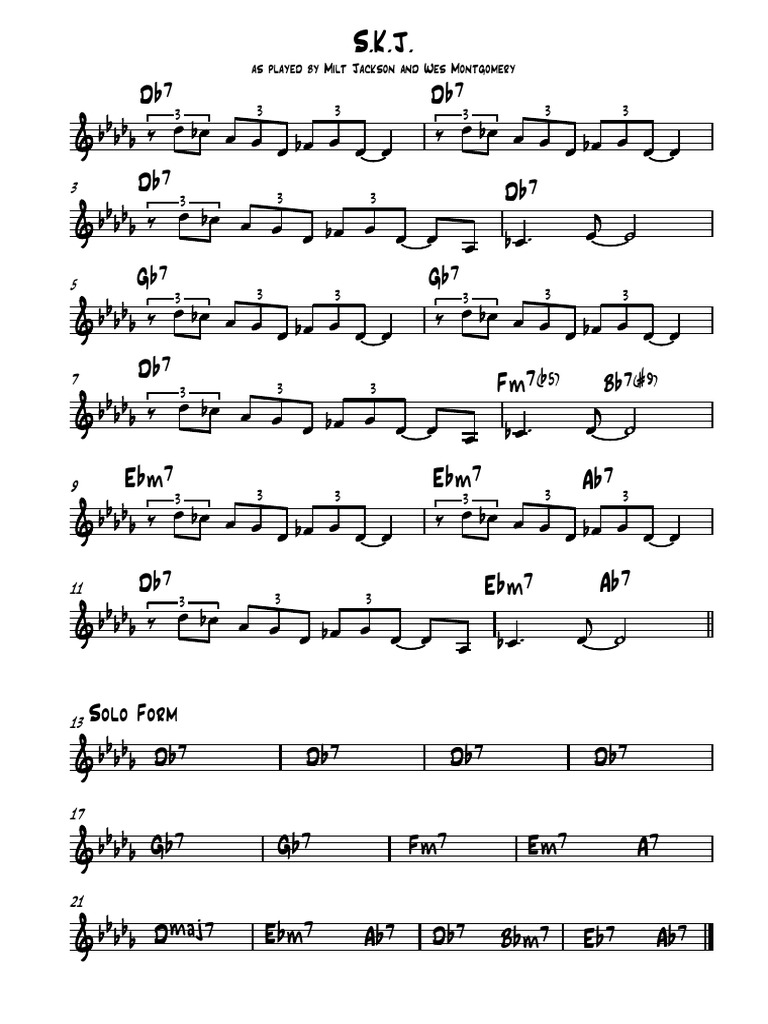 S K J Milt Jackson Blues Full Score Pdf