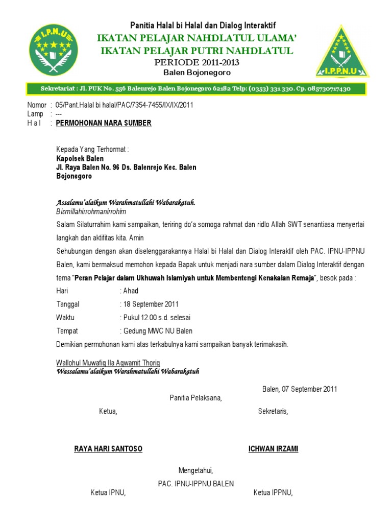Contoh Undangan Nara Sumber
