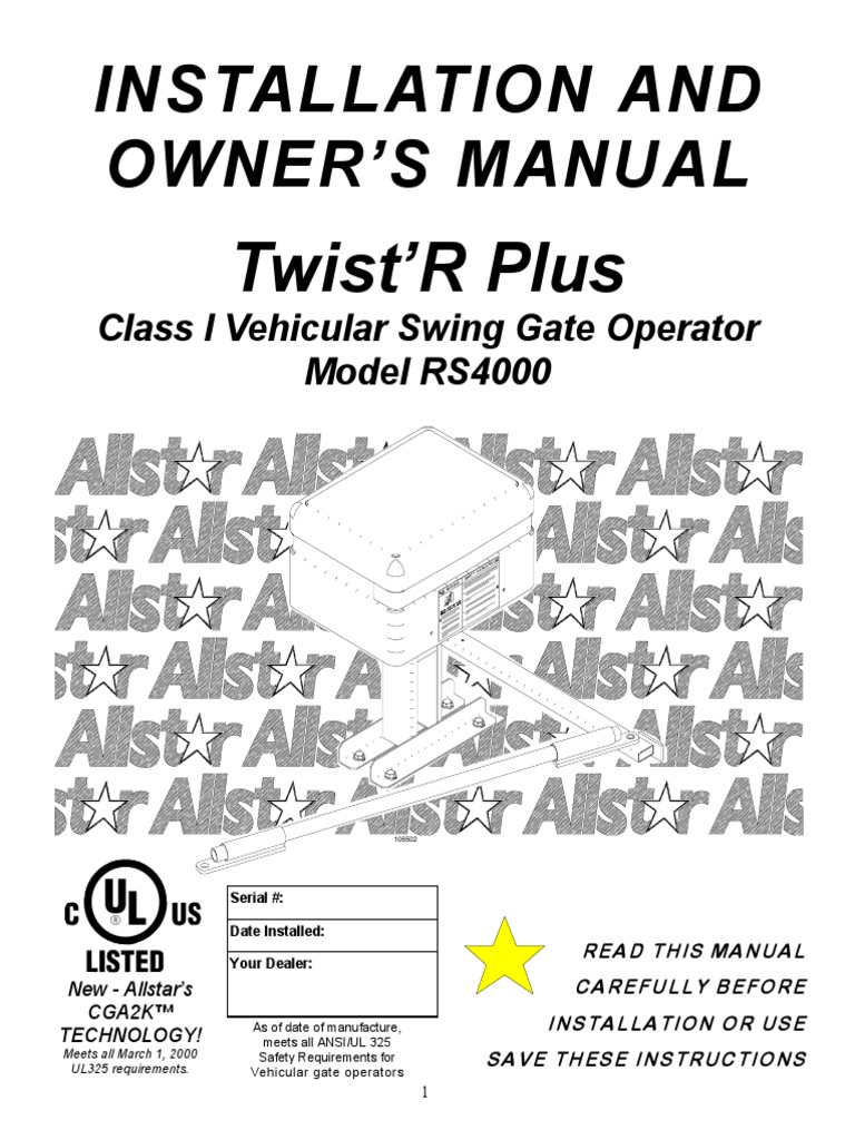 Twist'R Plus: Installation and Owner'S Manual | PDF | Screw | Drill