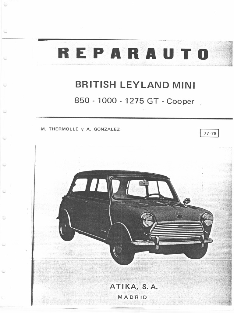 (TM) Mini Manual de Taller Mini Mini Austin Mini Clasico 1977 1978 | PDF