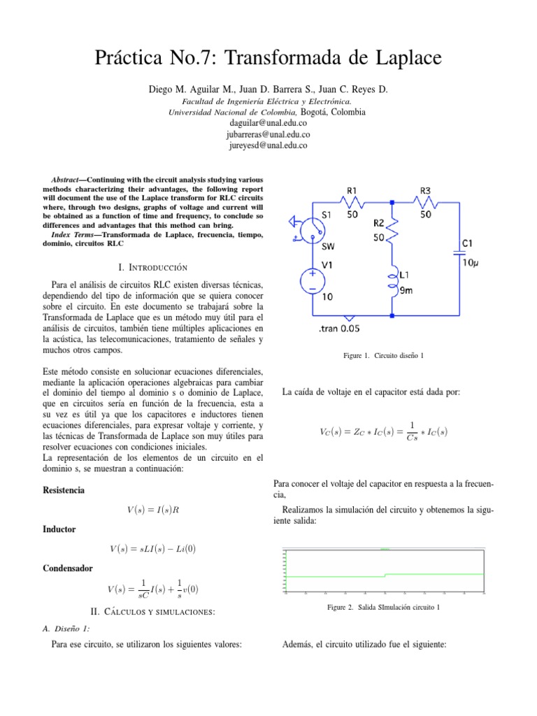 Practica No 7 Transformada de Laplace Gr6 Eq 1 PDF Inductor Red