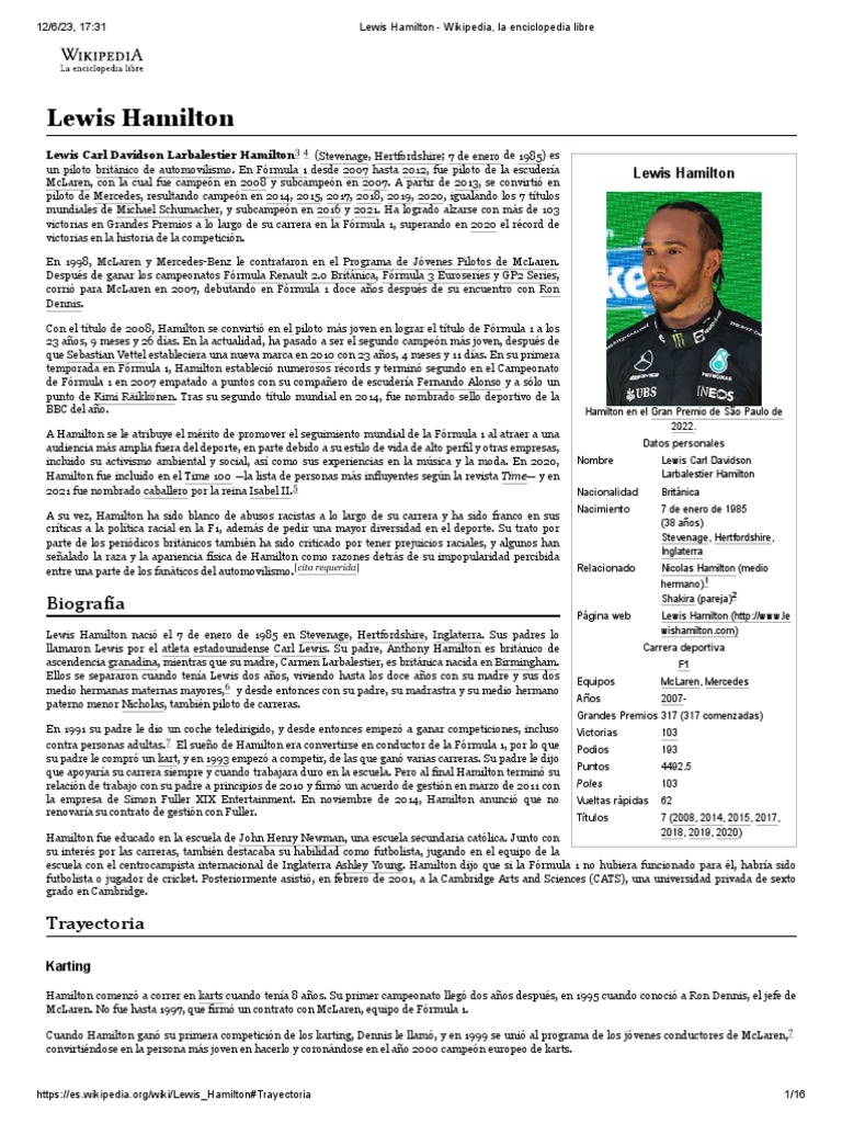 Biografia de Lewis Hamilton | PDF
