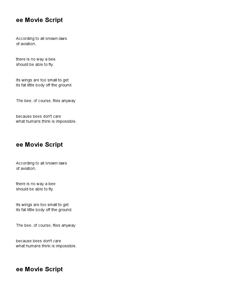 Bee Movie Script Excerpt | PDF | Art