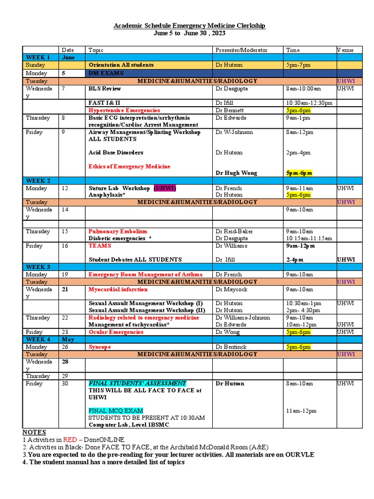 Academic Schedule June 2023 PDF Emergency Department Myocardial