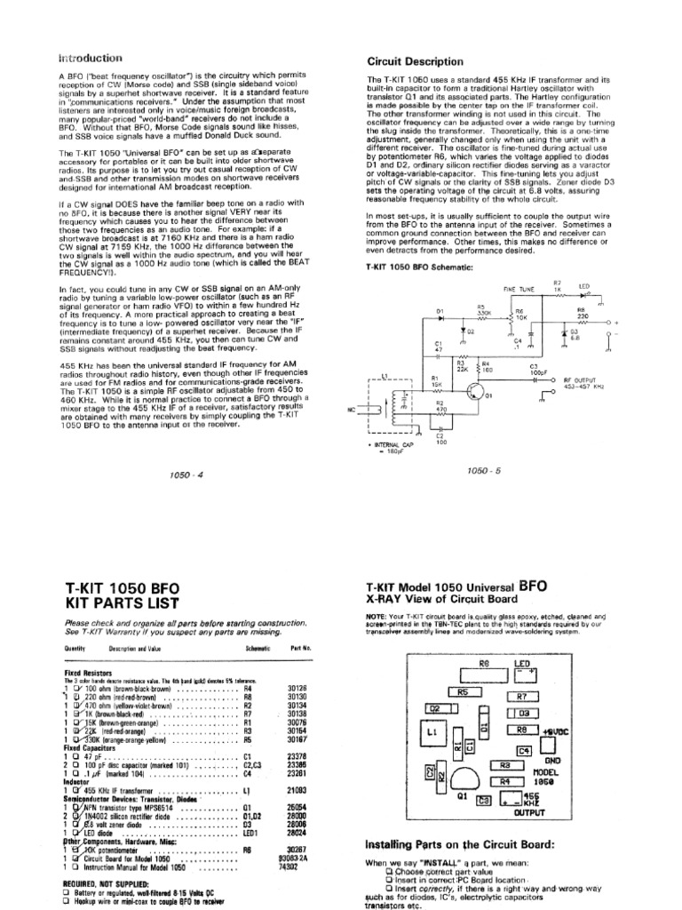 TenTec 1050 Bfo Schematic and Op Manual PDF