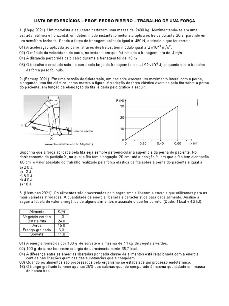 Exercícios sobre Trabalho e Forças | PDF | Ciências e Matemática