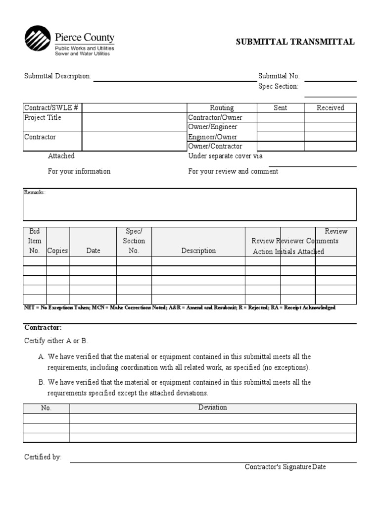 Construction Submittal Transmittal Guide | PDF | Specification ...