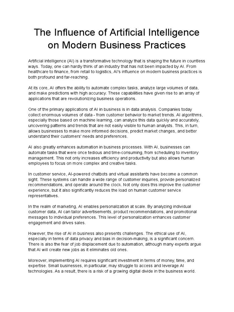 The Influence of Artificial Intelligence On Modern Business Practices ...