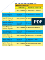 Calendarización 2022