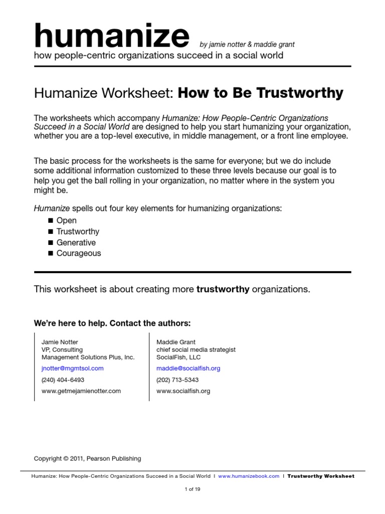 Worksheets Trustworthiness Worksheets humanize worksheet trustworthy brainstorming trust emotion
