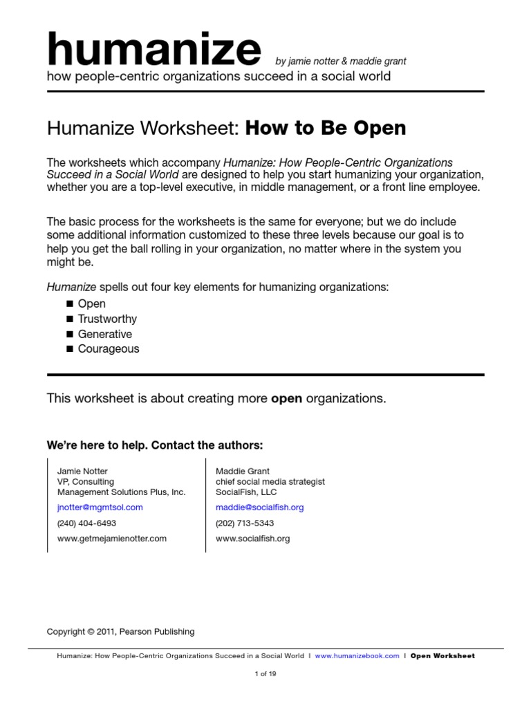 Humanize Worksheet: Open | PDF | Brainstorming | Conversation