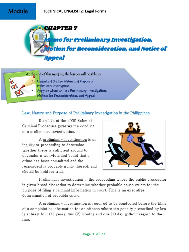 CHAPTER 7 Memo For Preliminary Investigation, Motion For