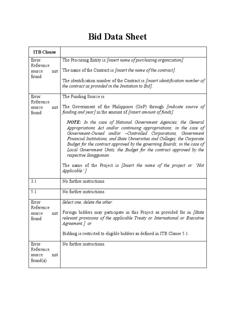 Bid Data Sheet for Procurement | PDF