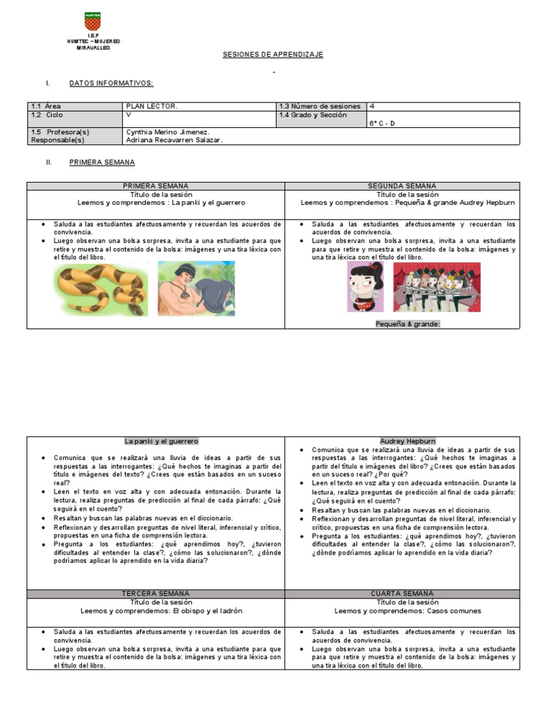 Sesiones de Aprendizaje en Plan Lector | PDF