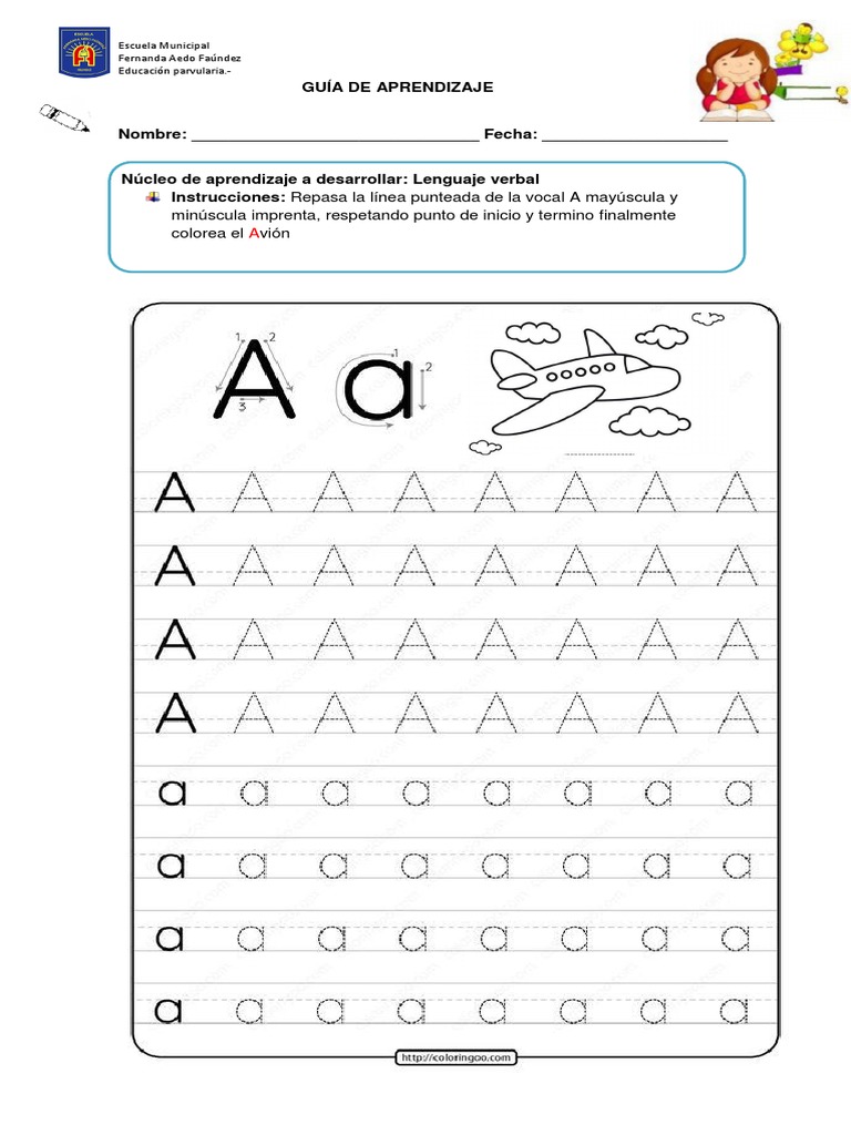Guía de la Vocal A para Preescolar | PDF