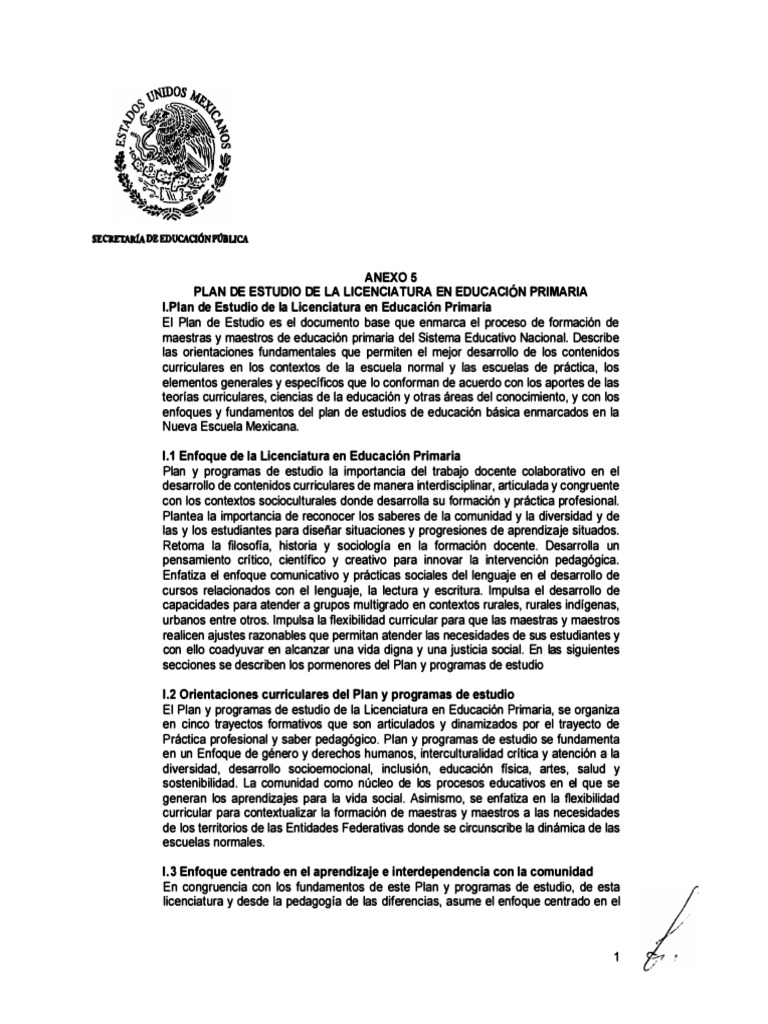 Plan de Estudios de La Licenciatura en Educación Primaria. 2022 | PDF ...