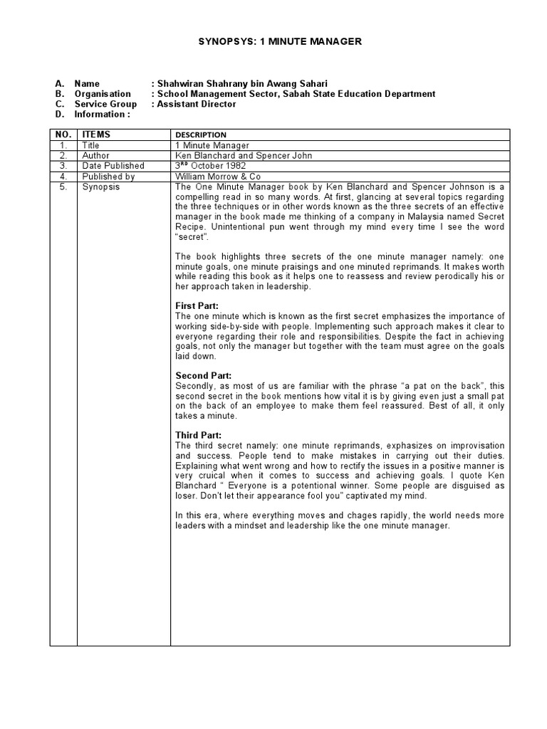 Download Personal One Minute Manager Pdf