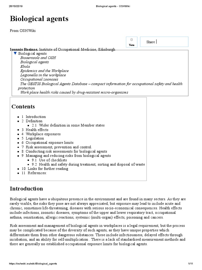 Legislation on Biological Agents at Work | PDF