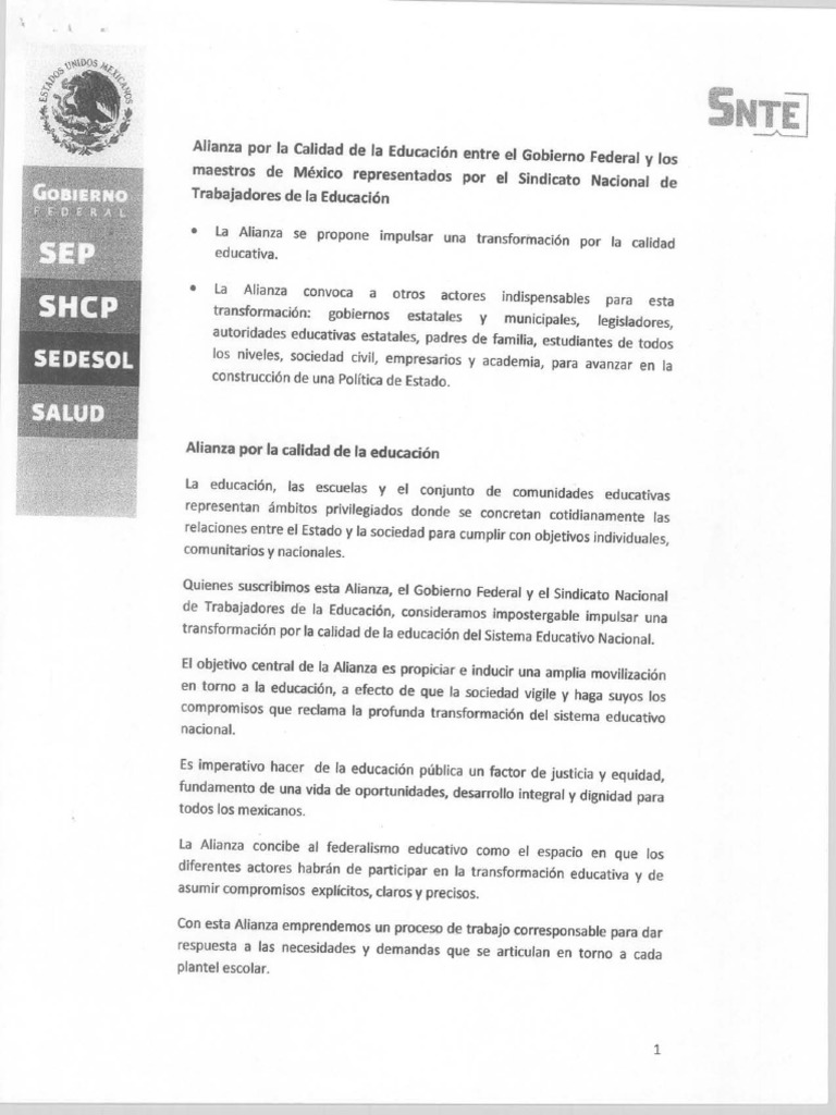 Alianza Por La Calidad de La Educación 2008 | PDF