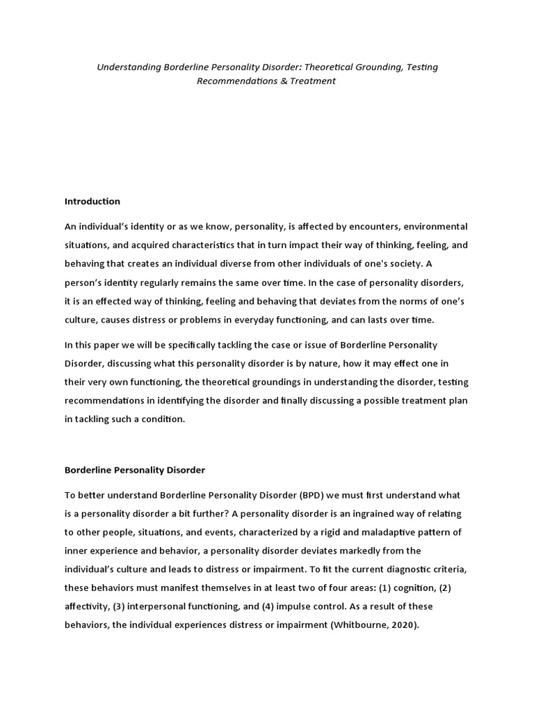 Borderline Personality Disorder | PDF | Borderline Personality Disorder ...