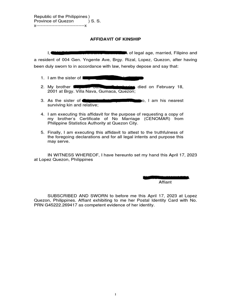 Affidavit of KINSHIP | PDF