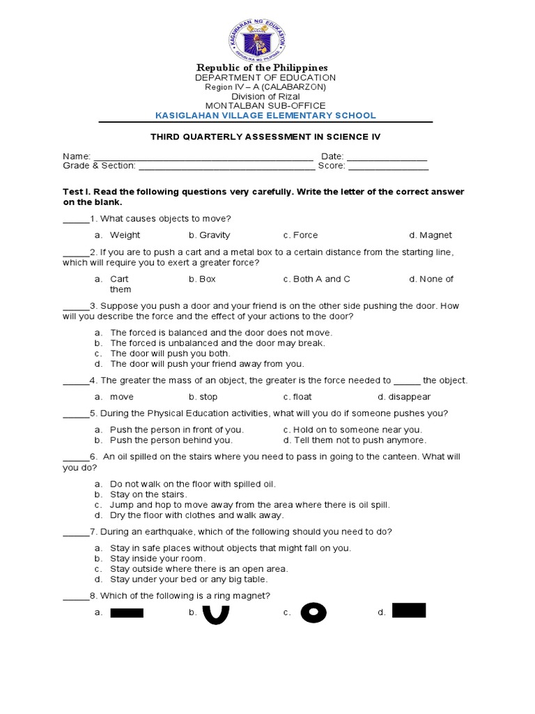 Science 4 - 3rd Quarter Test | PDF