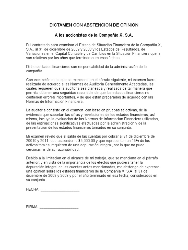 Dictamen Con Abstencion De Opinion Pdf