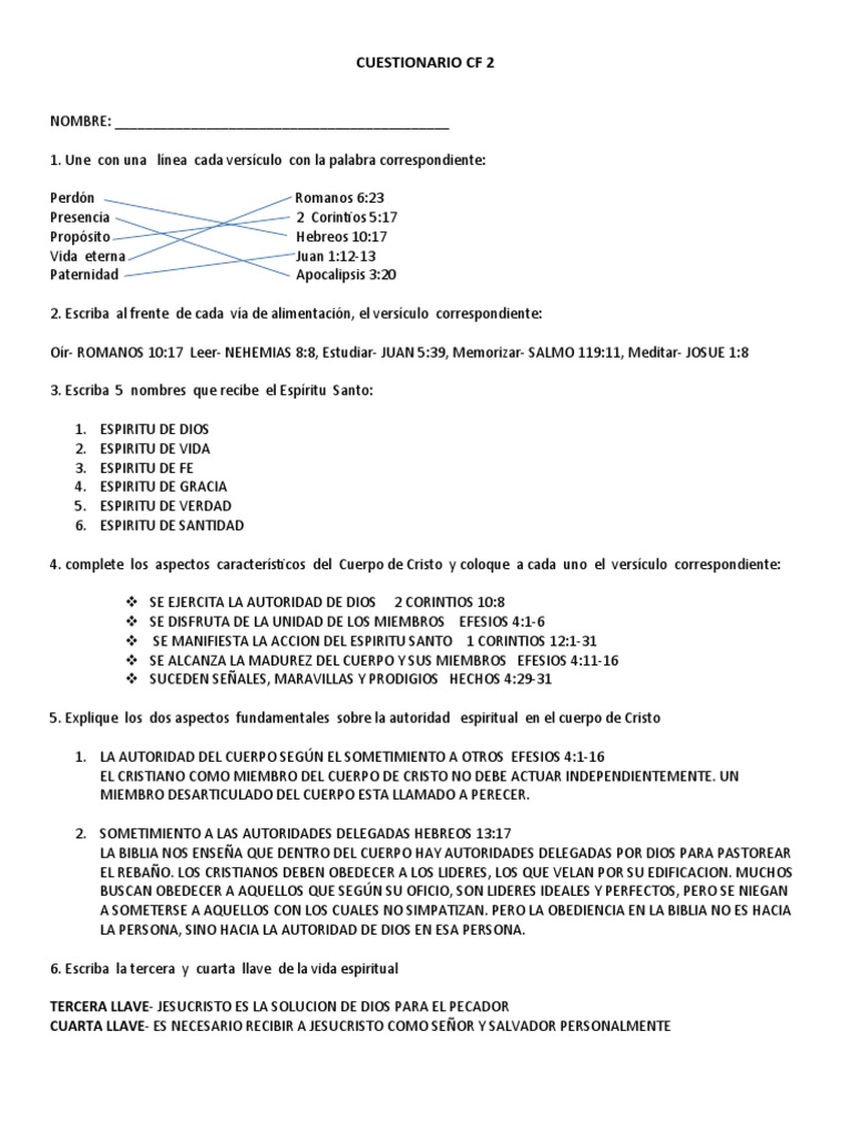 Cuestionario sobre la Vida Cristiana y el Cuerpo de Cristo | PDF