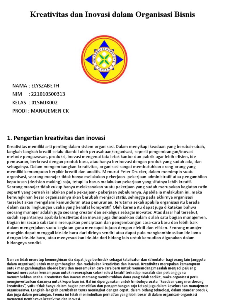 Kreativitas Dan Inovasi Dalam Organisasi Bisnis | PDF