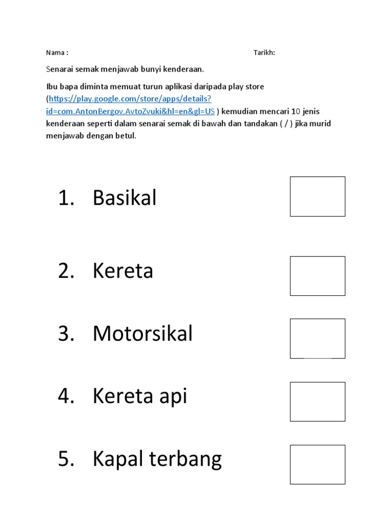 Senarai Semak Bunyi Kenderaan | PDF