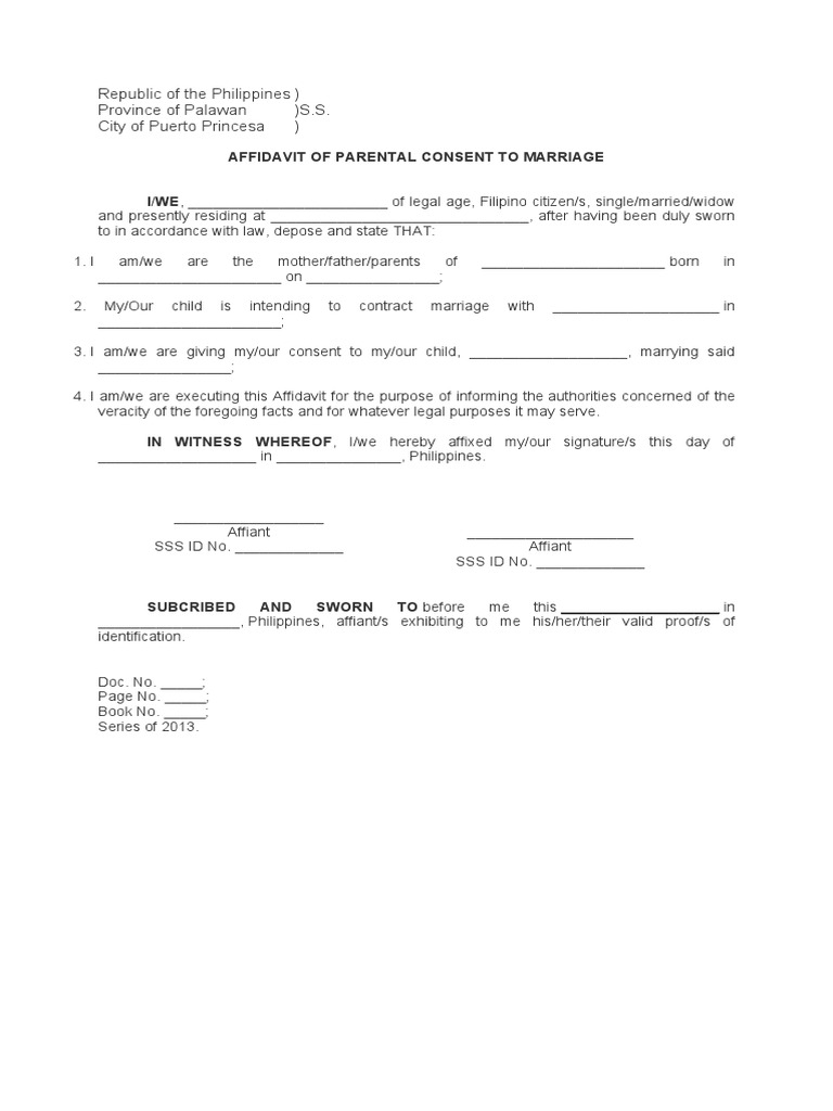 Affidavit of Parental Consent To Marriage | PDF