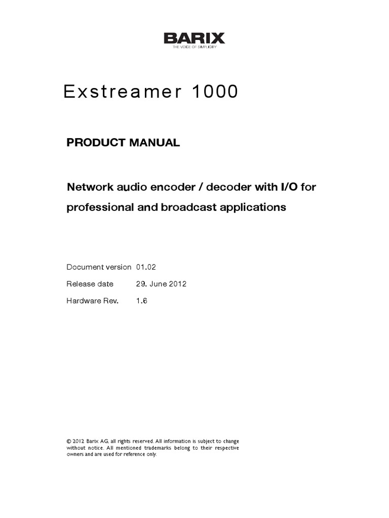 Barix Exstreamer 1000 Manual | PDF