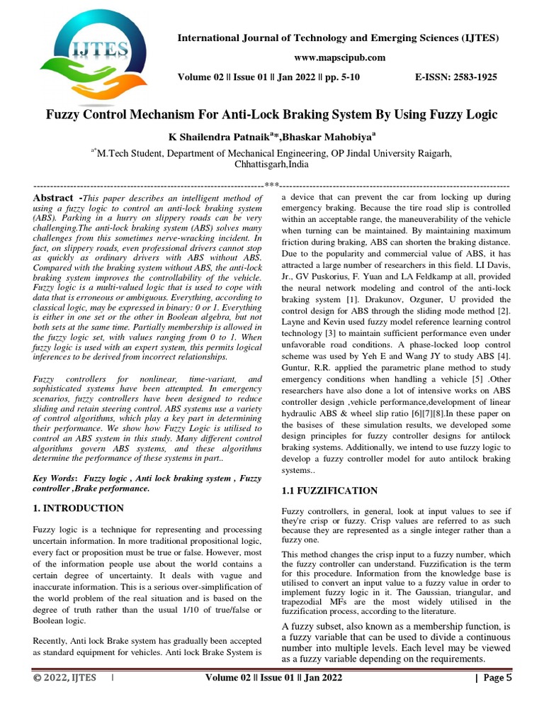 Fuzzy Control Mechanism For Anti-Lock Braking System by Using Fuzzy ...