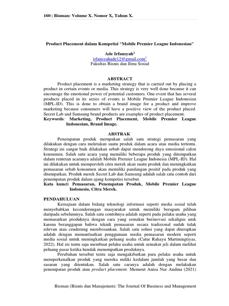 Product Placement Dalam Kompetisi quot Mobile Premier League Indonesian quot PDF