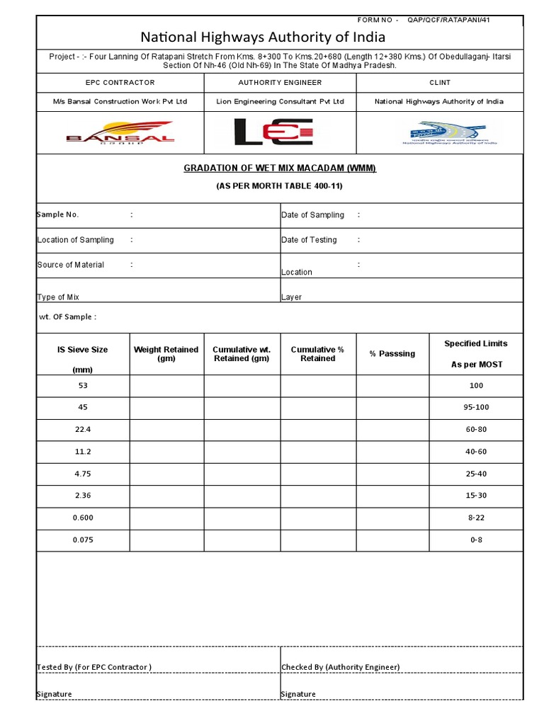 WMM Gradation Report as per MORTH | PDF